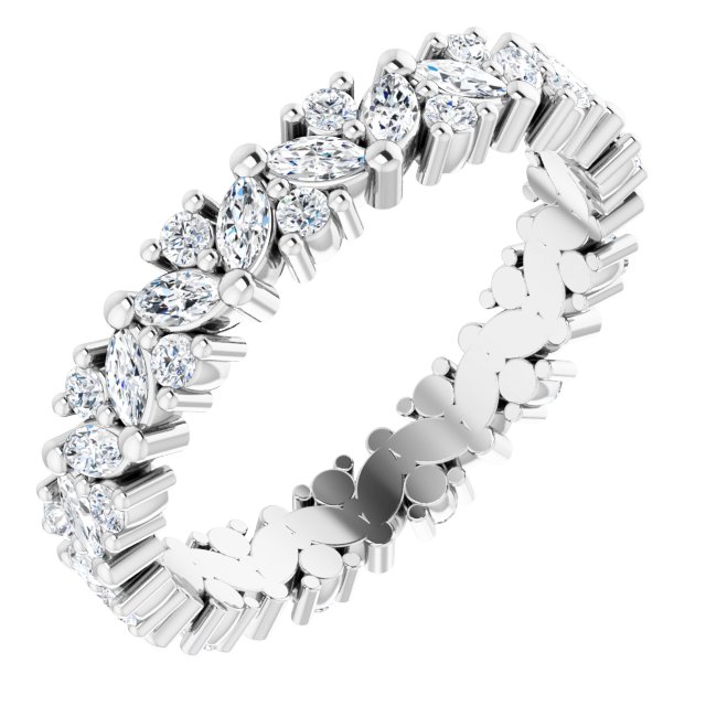 14K White 1 1/5 CTW Natural Diamond Cluster Eternity Band Size 6.5